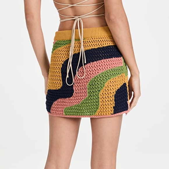 Free People Mila Crochet Mini Skirt in Forsythia Combo Medium NWT - Picture 2 of 7